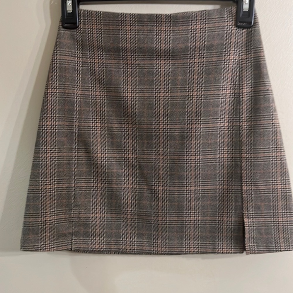 John Galt PacSun Brown Plaid Mini Skirt size o/s one size Waist 12” Length 15”